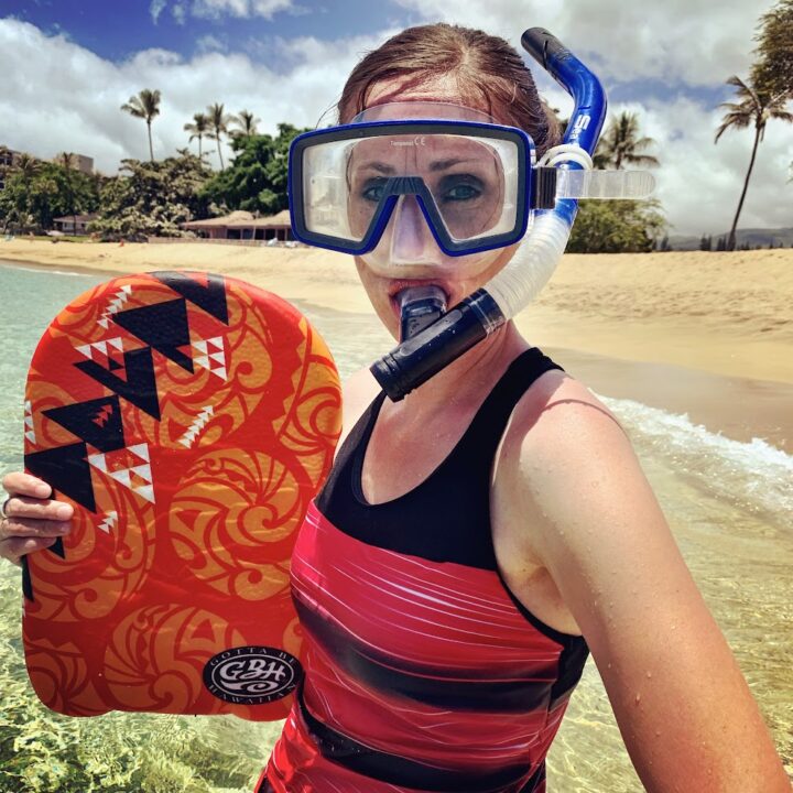 corene Hutchings wearing a snorkel and a swimsuit in Maui