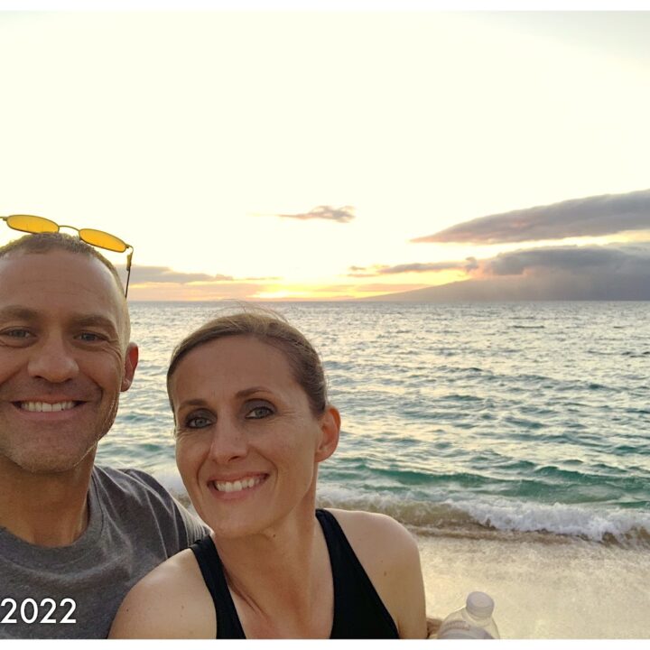 Paul and corene Hutchings taking a selfie on a beach in Maui