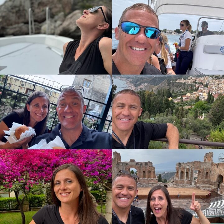 a collage of a Paul and corene Hutchings in Italy