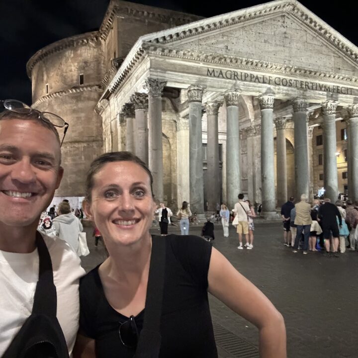 Paul and corene Hutchings taking a selfie in front of the pantheon